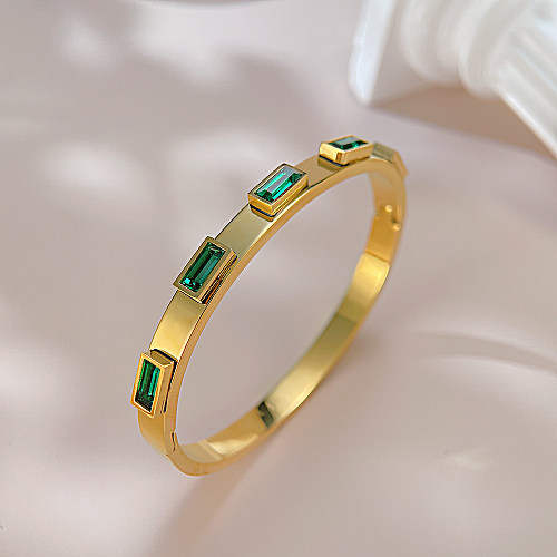 Wholesale French Style Simple Style Geometric Stainless Steel Inlay Zircon Bangle