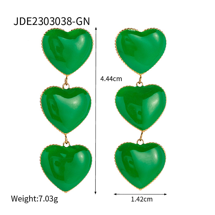 1 Pair IG Style Sweet Heart Shape Enamel Plating Stainless Steel  18K Gold Plated Drop Earrings