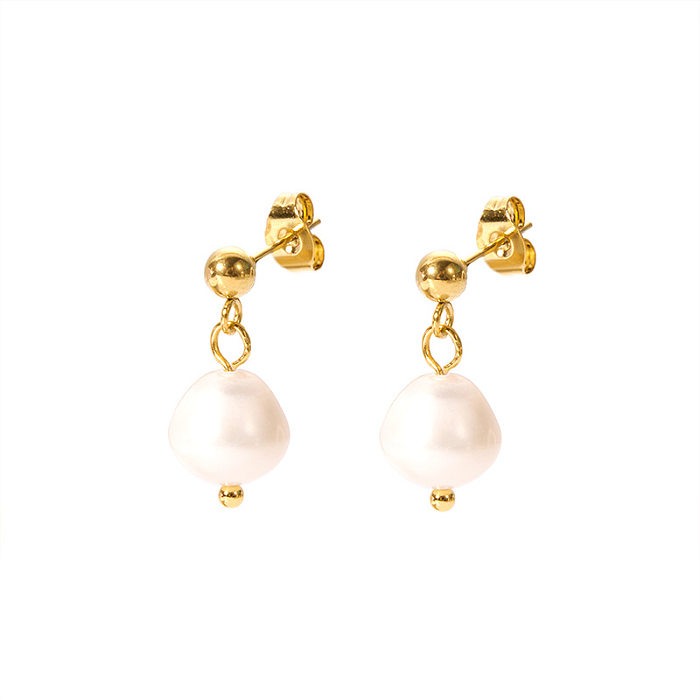 1 Pair IG Style Elegant Geometric Plating Stainless Steel  Freshwater Pearl 18K Gold Plated Drop Earrings