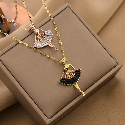 Fashion Ballet Girl Stainless Steel Plating Inlay Zircon Pendant Necklace 1 Piece