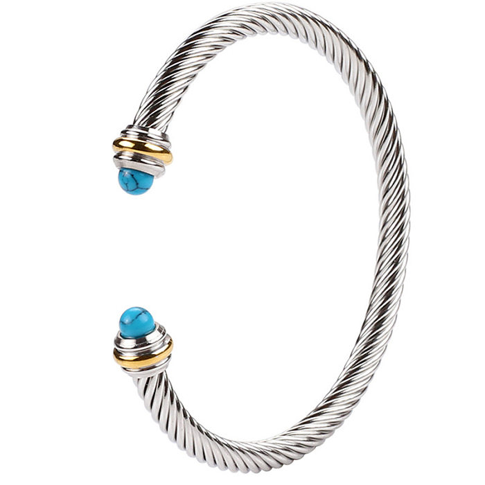 Wholesale 1 Piece Simple Style C Shape Stainless Steel Artificial Crystal Turquoise Bangle