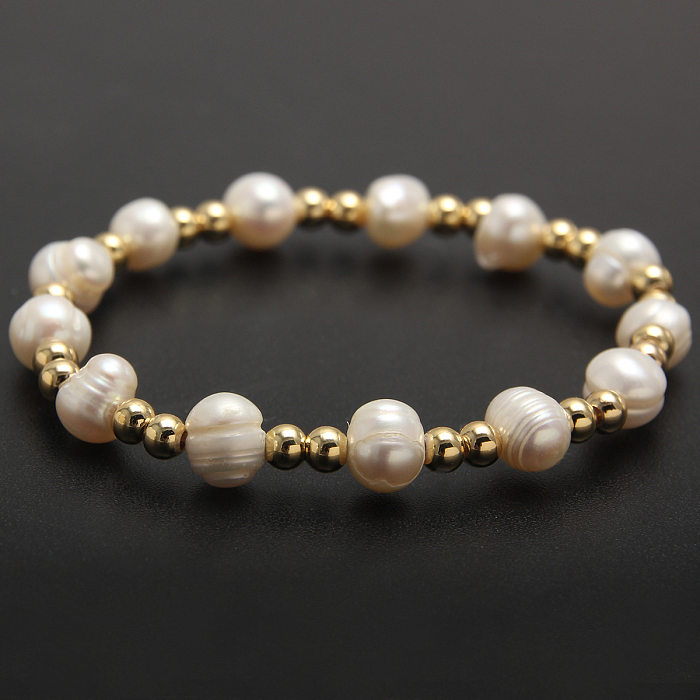 Simple Style Geometric Color Block Stainless Steel Artificial Pearl Plating 18K Gold Plated Bracelets