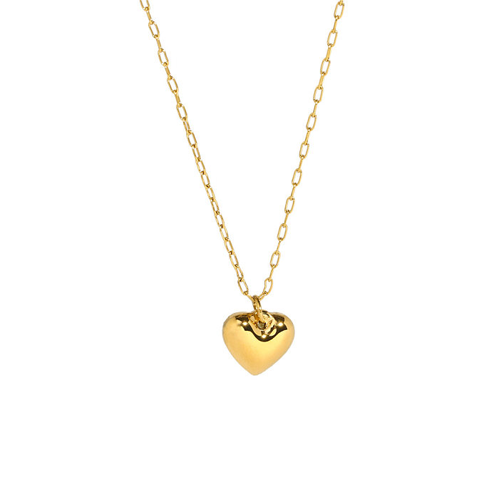 Simple Style Heart Shape Stainless Steel  Plating Inlay Rhinestones 18K Gold Plated Pendant Necklace