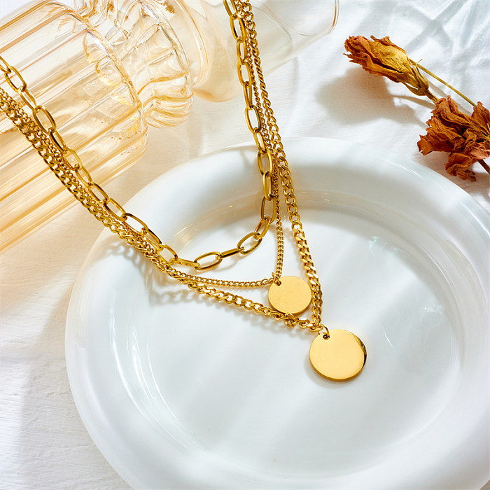 Collar chapado en oro de 18 quilates con revestimiento en capas de acero inoxidable de color sólido estilo vintage