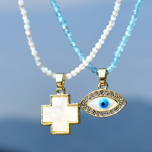 Casual Simple Style Cross Eye Stainless Steel  Plating Inlay Artificial Gemstones Gold Plated Pendant Necklace