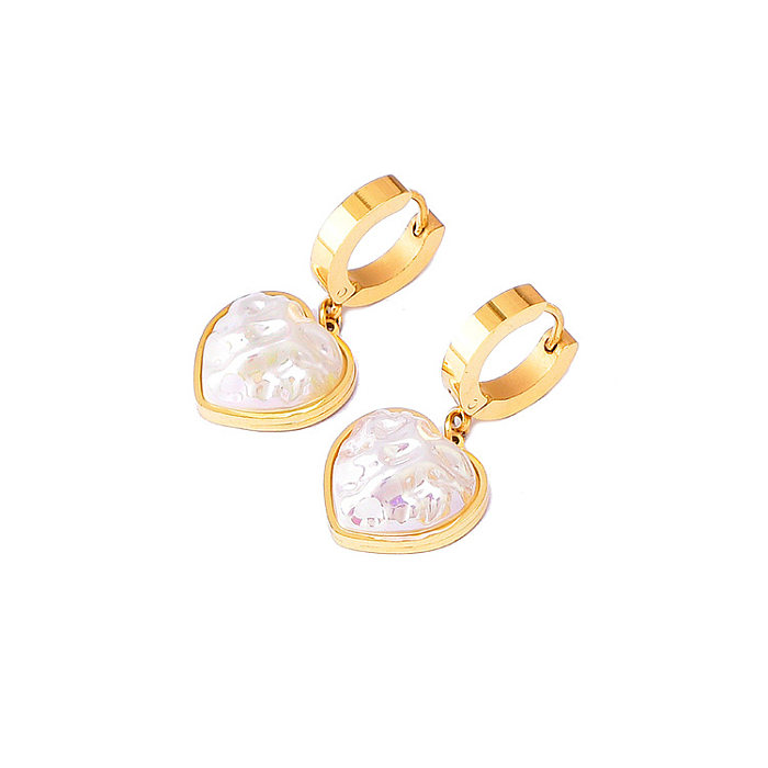 1 Paar elegante Damen-Ohrringe in Herzform mit Blumen-Edelstahl-Inlay und künstlichen Perlen