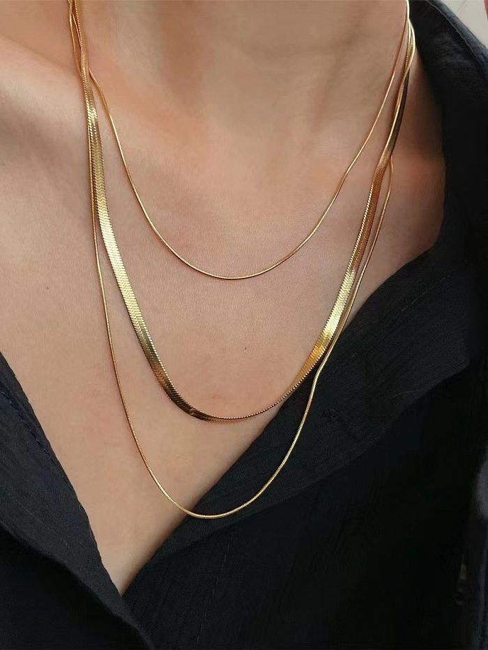 Fashion Solid Color Stainless Steel  Gold Plated Layered Necklaces 1 Piece