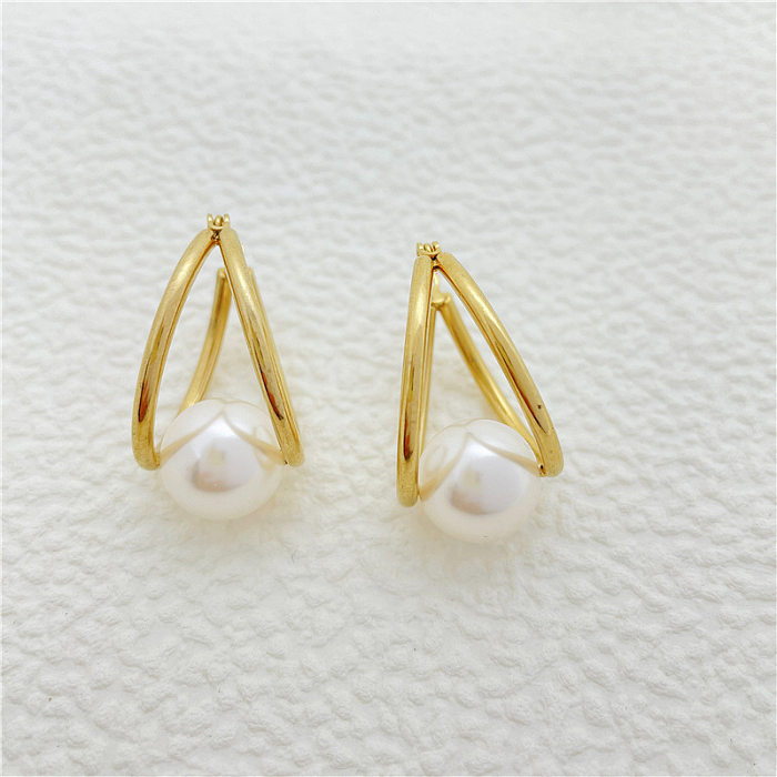 Simple Style Geometric Stainless Steel  Plating Artificial Pearls Earrings 1 Pair
