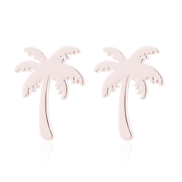 Simple Style Hedgehog Coconut Tree Butterfly Stainless Steel  Plating Hollow Out Ear Studs 1 Pair
