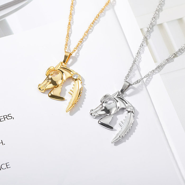 Fashion Hollow Horse Head Animal Stainless Steel  Necklace