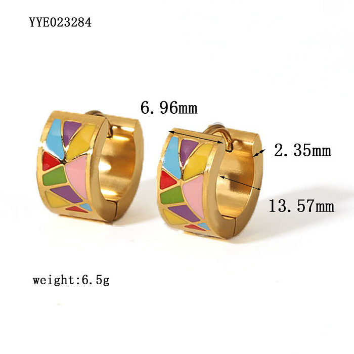 1 Paar schlichte, farbblockierte Inlay-Ohrringe aus Edelstahl mit Strasssteinen und 18-Karat-Vergoldung