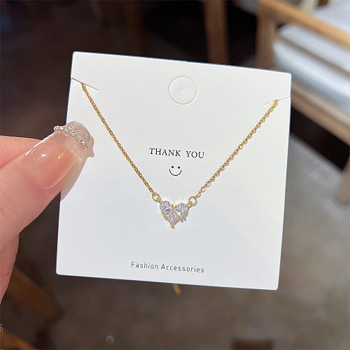 1 Piece Simple Style Heart Shape Stainless Steel Plating Inlay Zircon Necklace
