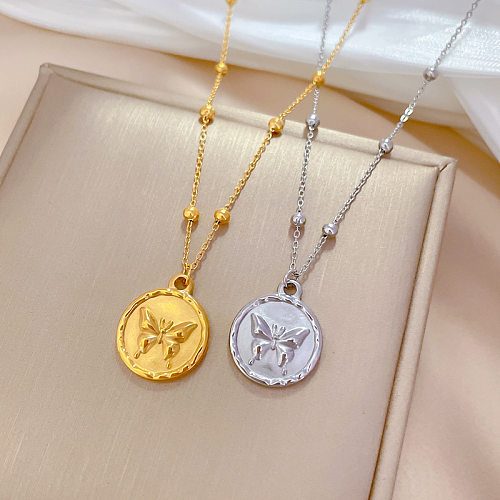 Retro Streetwear Butterfly Stainless Steel Plating Pendant Necklace