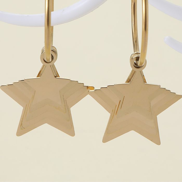 1 paire de boucles d'oreilles pendantes en acier inoxydable, couleur unie, étoile élégante