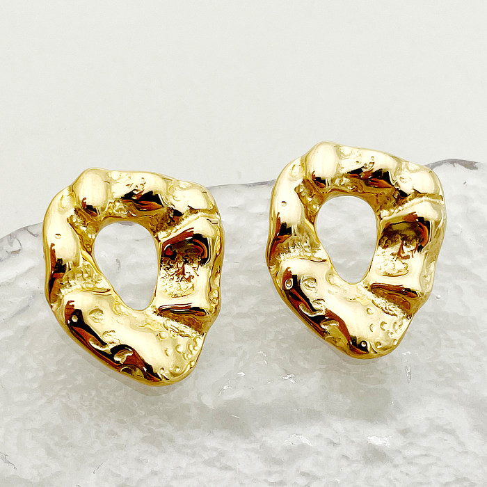 1 Pair Artistic Irregular Stainless Steel  Metal Polishing Plating Hollow Out Gold Plated Ear Studs