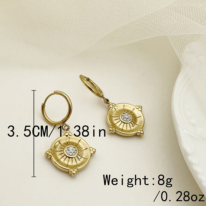 1 paire de boucles d'oreilles élégantes pour femmes, Style Simple, placage géométrique, incrustation de strass en acier inoxydable, plaqué or