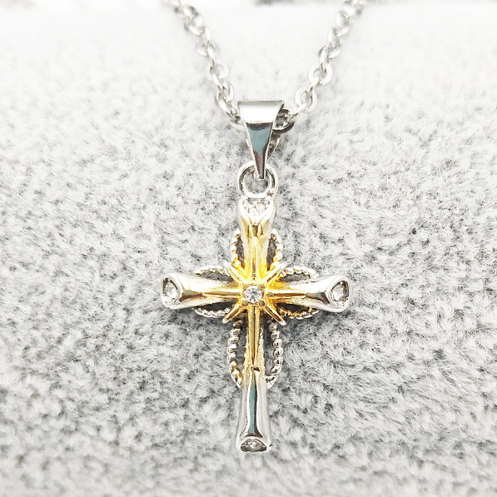 Collier de fiançailles octogonal XINGX Cross, pendentif bicolore, huit cœurs et huit flèches, Imitation diamant