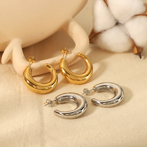 1 Pair Simple Style C Shape Polishing Plating Stainless Steel  18K Gold Plated Ear Studs