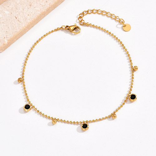 Simple Style Round Stainless Steel Plating Inlay Rhinestones 14K Gold Plated Bracelets