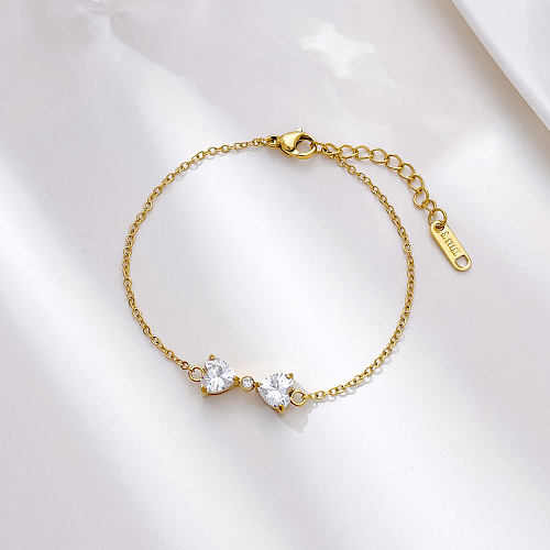 Elegant Sweet Bow Knot Stainless Steel Plating Inlay Zircon White Gold Plated Gold Plated Bracelets