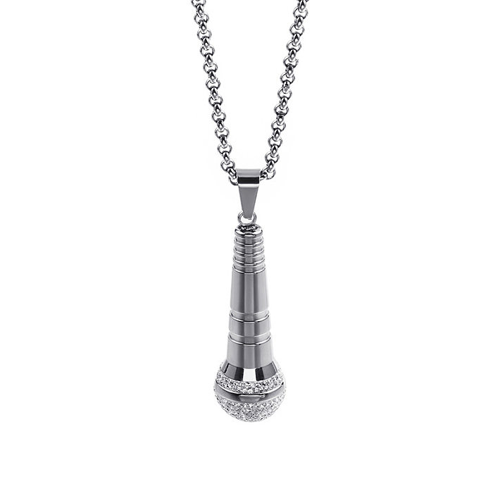 AliExpress fournir en gros mode européenne et américaine collier créatif Microphone pendentif personnalité diamant collier en acier inoxydable