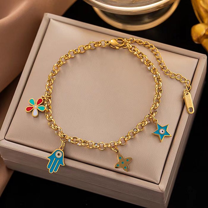 Bracelets de placage en acier titane de fleur de forme de coeur d'étoile de style classique de base