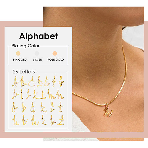 Schlichter Stil, Halskette mit Buchstaben-Anhänger, Edelstahl-Beschichtung, vergoldet