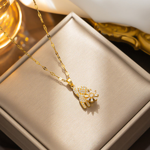 Einfache Halskette mit Anhänger „Kleiner Bär“ aus Edelstahl mit Zirkoneinlage und 18 Karat vergoldet