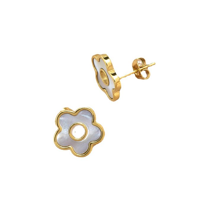 Simple Style Flower Stainless Steel Plating Shell Ear Studs 1 Pair