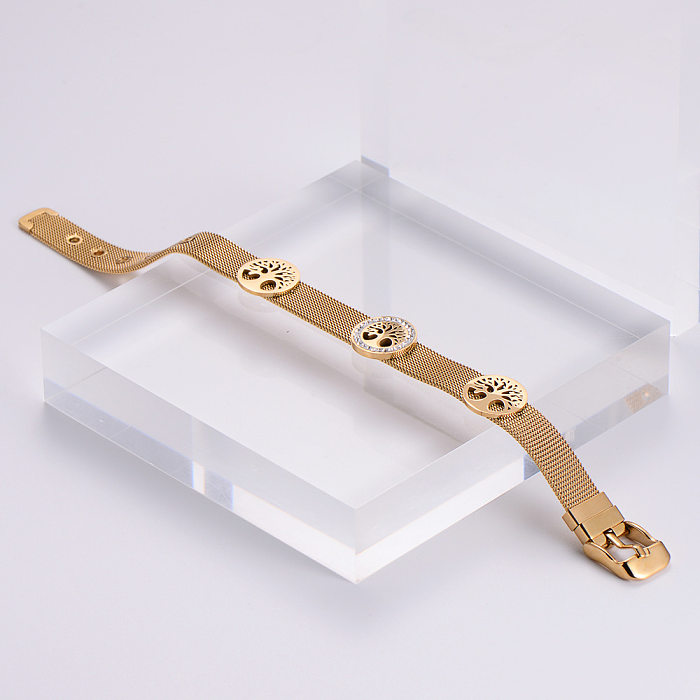 Bracelets à strass en acier titane arbre de mode pour femmes Bracelets en acier inoxydable diamant