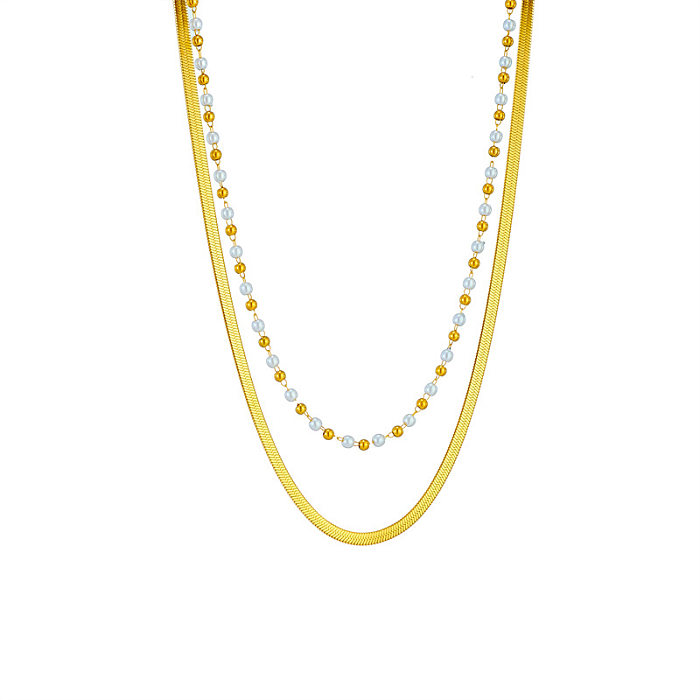 Colliers Multicouches avec Perles à la Mode en Acier Inoxydable Plaqué 1 Pièce