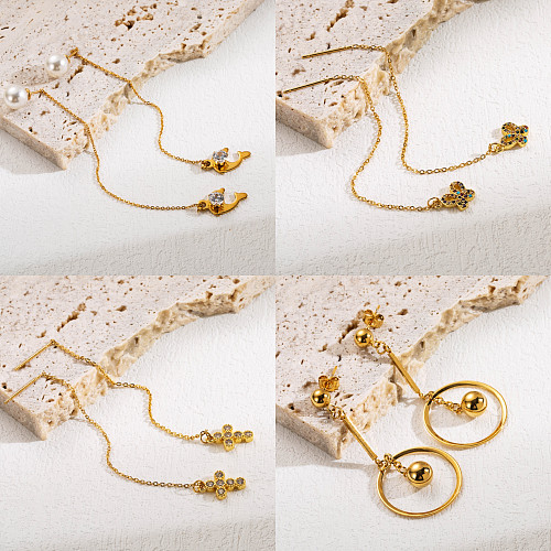 1 Paar elegante Kreuz-Schmetterlings-Inlay-Ohrringe im IG-Stil aus vergoldetem Edelstahl mit Zirkon