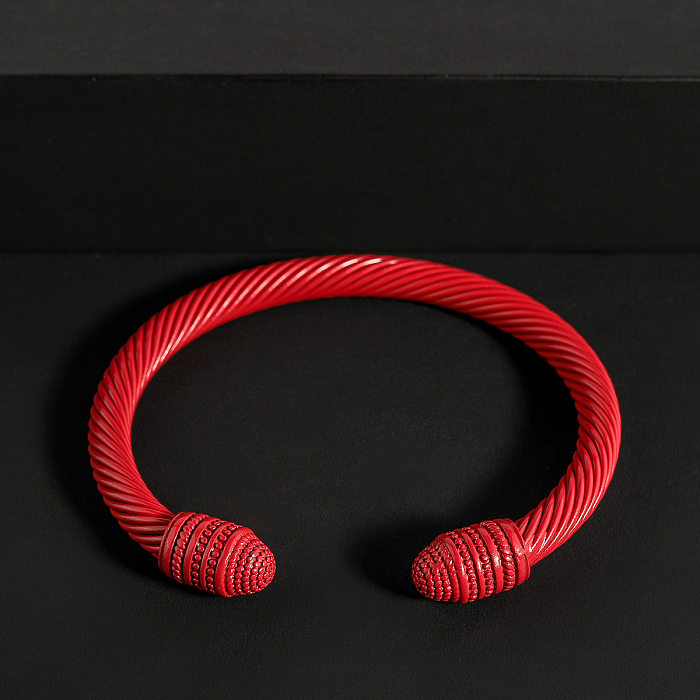 Simple Style Solid Color Stainless Steel Colorful Stoving Varnish Cable Cuff Bracelets