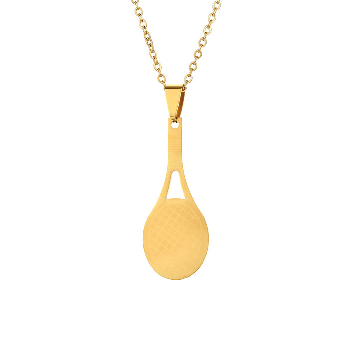Collier avec pendentif en forme d'arbre de base, raquette de basket-ball et de tennis, plaqué or, en acier inoxydable
