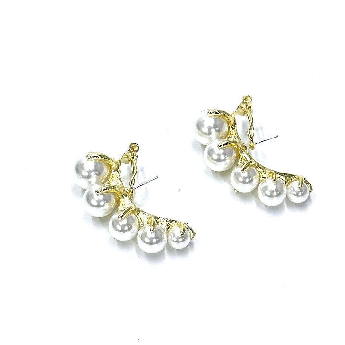 1 Paar geometrische Ohrstecker aus Edelstahl mit künstlichen Perlen im Vintage-Stil