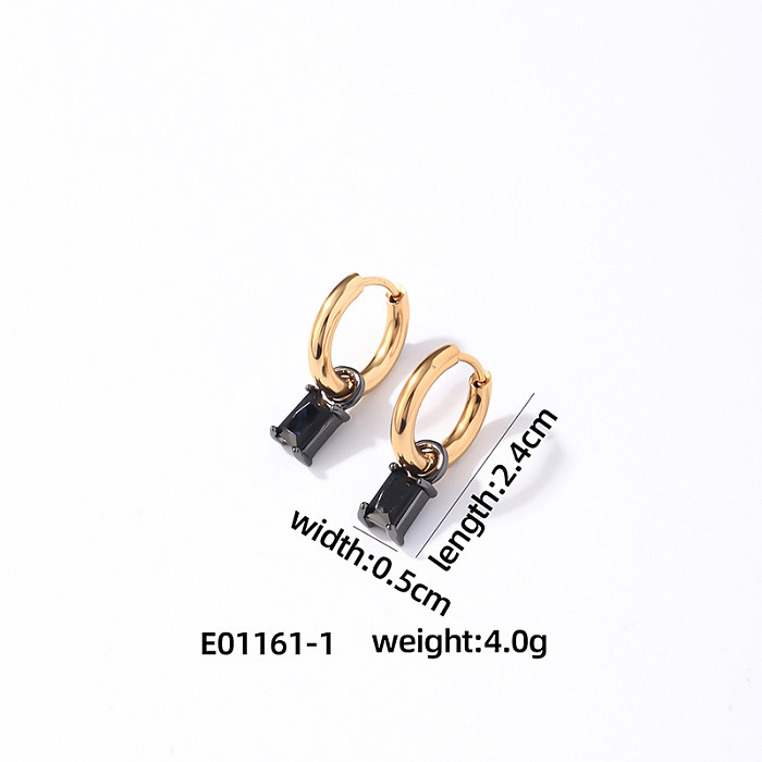 1 paire de boucles d'oreilles pendantes en acier inoxydable et Zircon, Style Simple, brillant, rectangulaire, incrustation