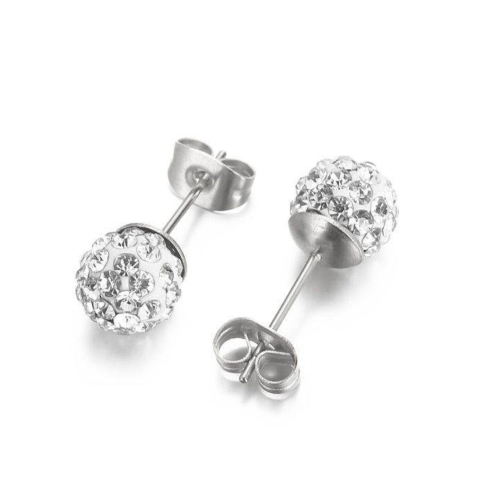 1 Pair Casual Shiny Ball Stainless Steel  Plating Inlay Rhinestones Ear Studs