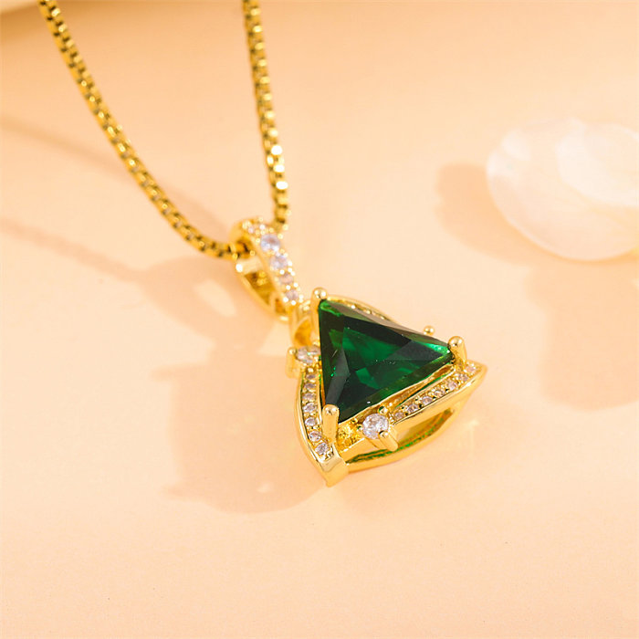 Elegant Simple Style Streetwear Triangle Stainless Steel  Stainless Steel Plating Inlay Zircon 18K Gold Plated Pendant Necklace