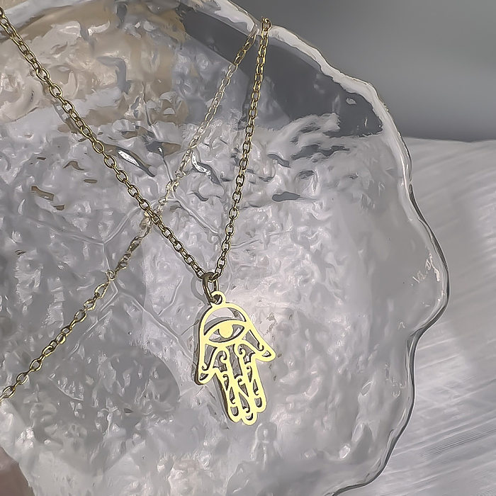 Collier avec pendentif en forme de cœur et d'oeil du diable, Style Simple, en acier inoxydable plaqué or 18 carats, en vrac