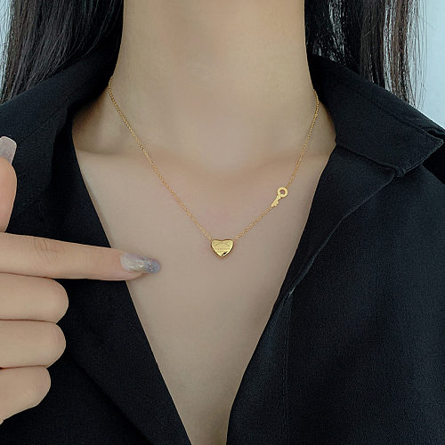IG Style Simple Style Letter Heart Shape Key Stainless Steel Plating Hollow Out 18K Gold Plated Necklace