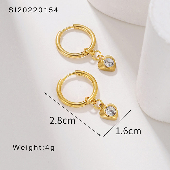 1 Pair Simple Style Heart Shape Inlay Stainless Steel  Zircon Drop Earrings