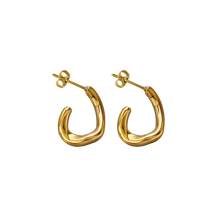 1 par de brincos de orelha banhados a ouro 18K, estilo simples, cor sólida, aço inoxidável