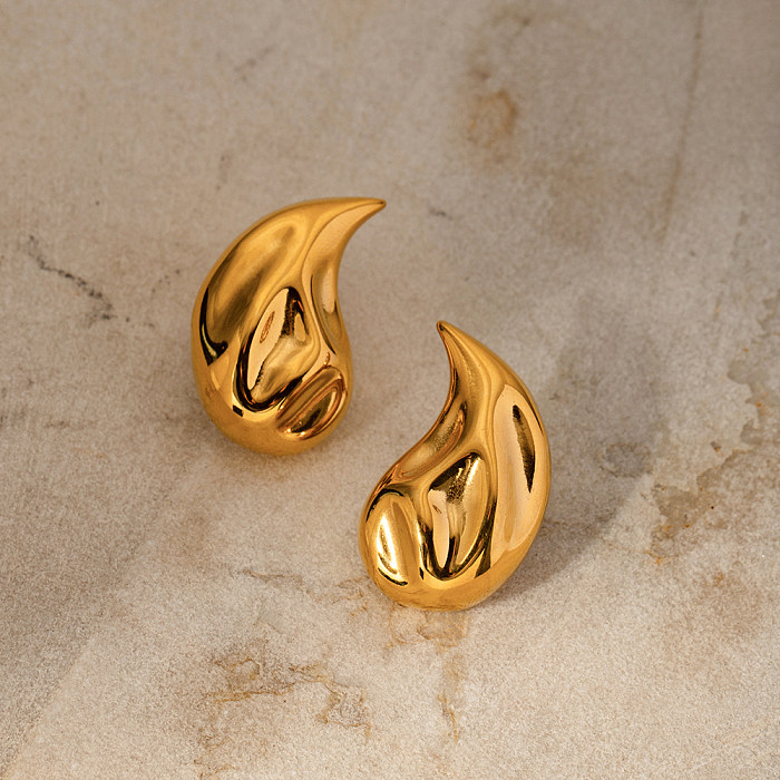 1 Pair IG Style Water Droplets Plating Stainless Steel  18K Gold Plated Ear Studs