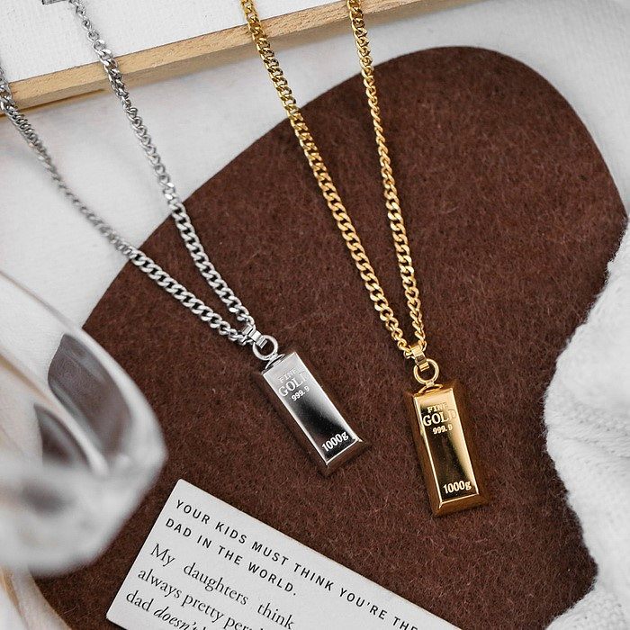 Simple Style Letter Rectangle Stainless Steel Plating 18K Gold Plated Pendant Necklace