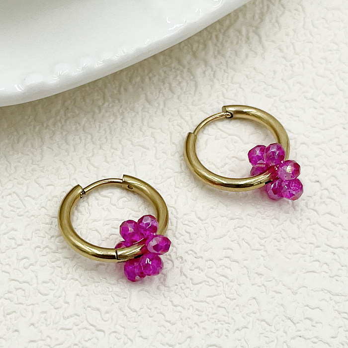 1 Paar süße süße Blumen-Edelstahl-Imitationsperlen-Kristall-Polierbeschichtung, vergoldete Ohrringe