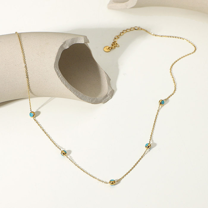 New 18K Gold-plated Stainless Steel  Turquoise Beads Fine Necklace