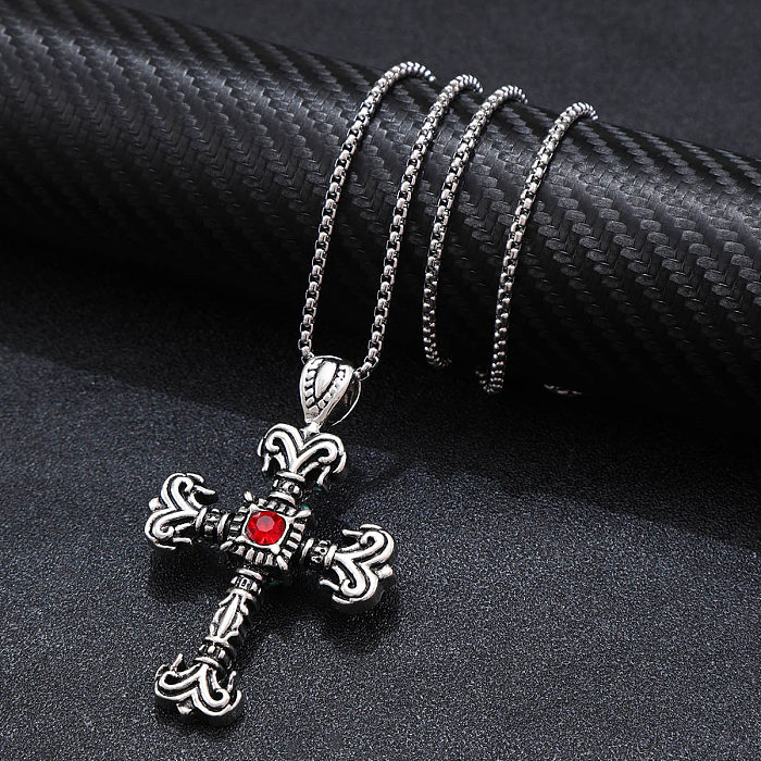 Hip-Hop Punk Cross Tree Skull Stainless Steel  Alloy Plating Silver Plated Pendant Necklace
