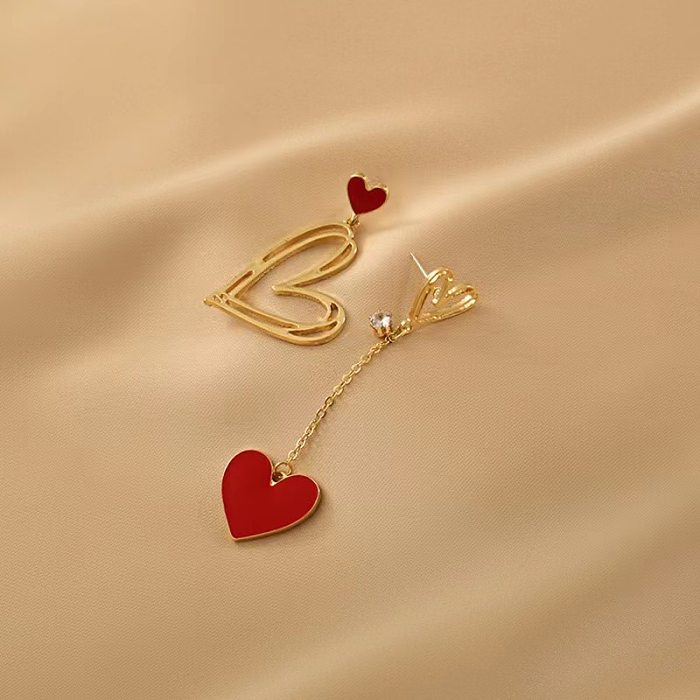 1 Pair Simple Style Heart Shape Plating Stainless Steel 18K Gold Plated Drop Earrings