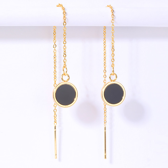 New Creative Stainless Steel  Electroplating 18K Gold Round Pendent Chain Earrings