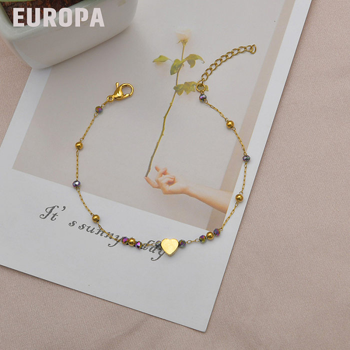 New Color Rice Bead Heart Shape Bracelet Simple Design Titanium Steel Jewelry